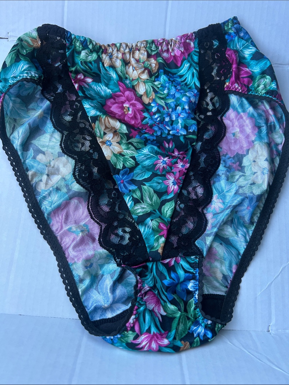 VTG  Satin / lace panties high waist Multicolor floral S